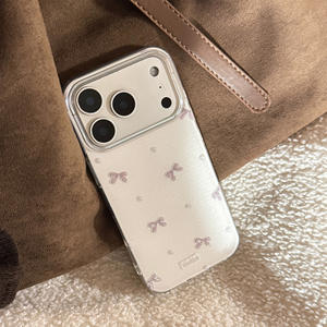 Funda para iPhone 17 Pro, estilo coreano, con lazo gris brillante, ventana grande, cobertura total, anticaídas - Product Image 5