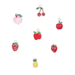 Fashion DIY oil drip Alloy Cute fruits Apple pineapple cherry Strawberry juicy peach pendant charms for handmade jewelry charms