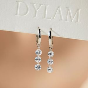 Dylam Dainty Exclusive Fine Jewelry 925 <b>Silver</b> Dangle 5A Cubic Zirconia Tassel <b>Clip</b>-on Hoop Earrings for Women Daily Wear - Product Image 3
