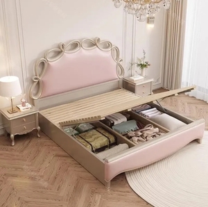 Легкая Роскошная современная простая кровать размера «Queen-size» с твердым деревянным изголовьем, мягкий каркас для кровати с хранилищем для главной спальни для квартиры - Product Image 4