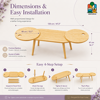 Mesa de Centro Ovalada de Madera Natural para Sala de Estar, Expandible de Múltiples Niveles, con Mesas Auxiliares Redondas Giratorias y Orificios para los Dedos