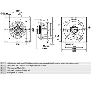 Ventilateur centrifuge à pales en acier inoxydable EC K3G560-PB31-03 400V 6.5A IP55 560mm pour AHU - Product Image 5