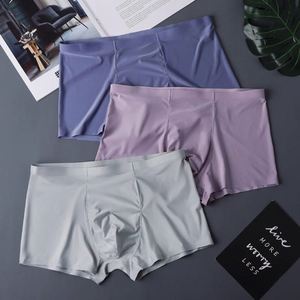Kailisi Men's Summer Black Spandex/Nylon Ice Silk Boxer Briefs Seamless Breathable Anti-Bacterial Mid-Rise Logo Waist Knitted - Product Image 3