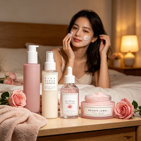 Kit de Soins Visage Rose Hydratant Repulpant à l'Acide Hyaluronique, Vitamine C, Hamamélis et Eau de Rose – Marque Blanche