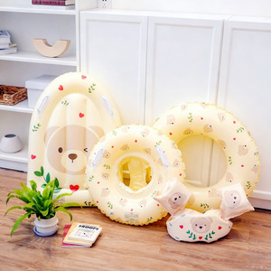 Flotador inflable de PVC con diseño de oso y conejo para niños, con asiento y bolsillos, diseño de dibujos animados. - Product Image 1