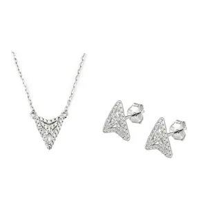 Supplier Direct 925 Sterling Silver Triangular Shape Cube Zircon Arrow Jewelry Earrings Necklace Jewelry Set