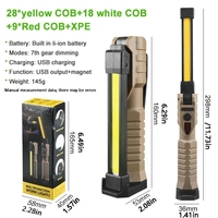 Lampe torche LED COB portable rechargeable par USB, 7 modes, lumière de travail pour voiture, torche magnétique, lampe à crochet pour réparation et camping