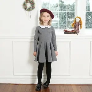 China Best Brand Children Low Price Cotton Materials Grey Dress With Lapel