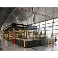 Comptoir de bar de terminal aéroportuaire, design intérieur, bar à vins et spiritueux, charcuterie, boutique de cadeaux, voyages
