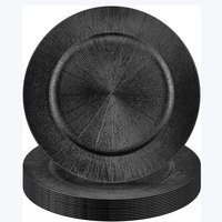 Assiette de présentation noire de 13 pouces pour mariage, événement, Noël – Assiette de table ronde incassable en plastique pour dîner et décoration de table de mariage