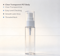 Flacon cosmétique cylindrique transparent en PET de 30 ml avec pompe à lotion blanche, distributeur de sérum et de lotion portable pour les voyages, étiquette privée OEM
