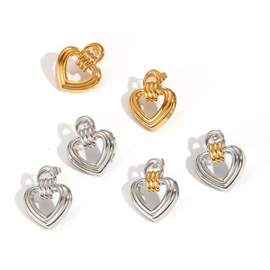 Heart-Shaped <b>Titanium</b> Steel <b>Stud</b> Earrings Gold Silver Color Block Fashion Party Jewelry For Women - Product Image 4