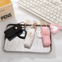 Porte-clés mignon en cuir pour rouge à lèvres liquide, étui à baume à lèvres avec miroir de maquillage, pochette à rouge à lèvres tendance, porte-clés pour rouge à lèvres