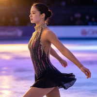 Costume de patinage artistique pour enfants et adultes, robe en maille dégradée noir, or et rose avec strass pour spectacle sur glace et compétition