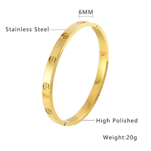 Bracelet de fiançailles géométrique en acier inoxydable 18 carats avec diamants, 6 mm, tendance, pour femmes - Product Image 5