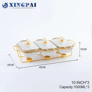 طقم تسخين بوفيه طعام سيراميك أبيض عالي الجودة من XINGPAI بسعة 1 لتر*3، طبق تسخين أسود بغطاء زجاجي للفنادق والمطاعم - Product Image 4