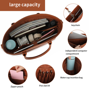 <span class=keywords><strong>Sac</strong></span> fourre-tout pour ordinateur portable 15,6 pouces en cuir PU personnalisé avec logo, multi-poches, grande capacité, <span class=keywords><strong>sac</strong></span> à <span class=keywords><strong>main</strong></span> professionnel pour <span class=keywords><strong>femme</strong></span> - Product Image 5
