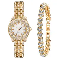 Penjualan Laris Gelang Jam Tangan Kuarsa Bertatahkan Berlian Mewah Set Gelang Jam Tangan Wanita untuk Hadiah dengan Kotak