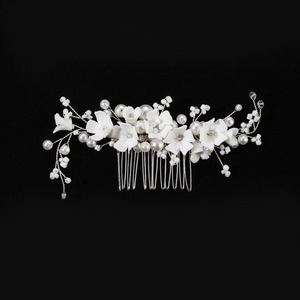 Miễn Phí Tùy Chỉnh Bạc Handmade Ngọc Trai Bridal Head Tóc Lược Vàng Kim Cương Pha Lê Wedding Tóc Head Mảnh - Product Image 3