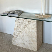 Table console en marbre travertin personnalisée KUMUSI Wabi-sabi, style rétro, pour salon, chambre, hôtel et villa