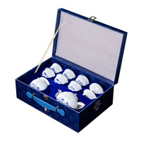 Service à thé Kung Fu bleu et blanc en céramique pure, avec bol à couvercle délicat et tasse à thé, style ethnique, pour usage domestique