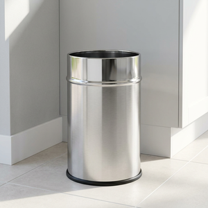 Stainless Steel Cylindrical Paper Basket Open Top <b>Double</b> Layer Solid Pattern Modern Style Household Waste <b>Bin</b> Indoor Use - Product Image 4