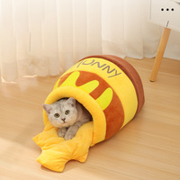 Nouveau Nid pour Chat en Peluche YH Pet Honey Pot, Semi-fermé, Hiver, Doux, Confortable, Rembourré en Coton Amovible, Lavage à la Main Uniquement