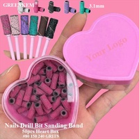 50 pièces de fraises à ongles en forme de cœur, bande abrasive avec # Bandes de ponçage pour ongles en gel, 80, 150, 240 grains, pour retirer le vernis à ongles, mini bandes de ponçage pour ongles