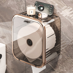 Toilet <b>Paper</b> Holder Rectangular Waterproof Wall Mounted No Drill <b>Tissue</b> Box Bathroom Roll <b>Paper</b> Holder - Product Image 1