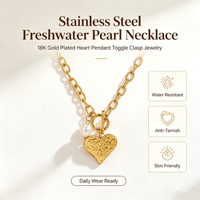 Collier en acier inoxydable plaqué or 18 carats avec fermoir à bascule, pendentif cœur, chaîne de perles d'eau douce, bijoux vintage pour femmes