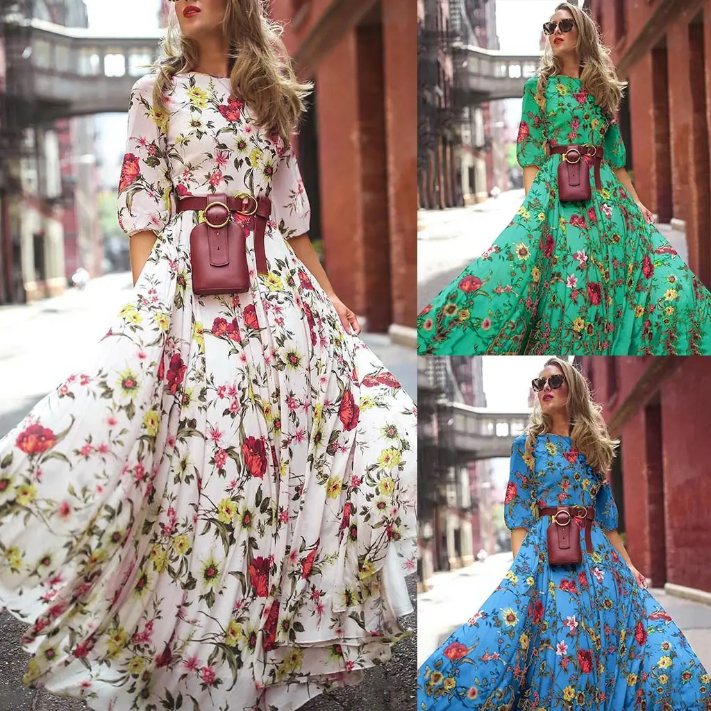 2022 New Arrivals Summer Fashion Clothing Women Casual Dress Bohemian Floral Long Maxi Dress