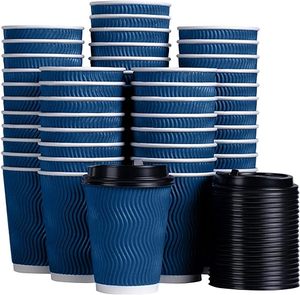 Custom Logo Ripple Wall Cup Printed Disposable Paper Coffee Cups With Lids