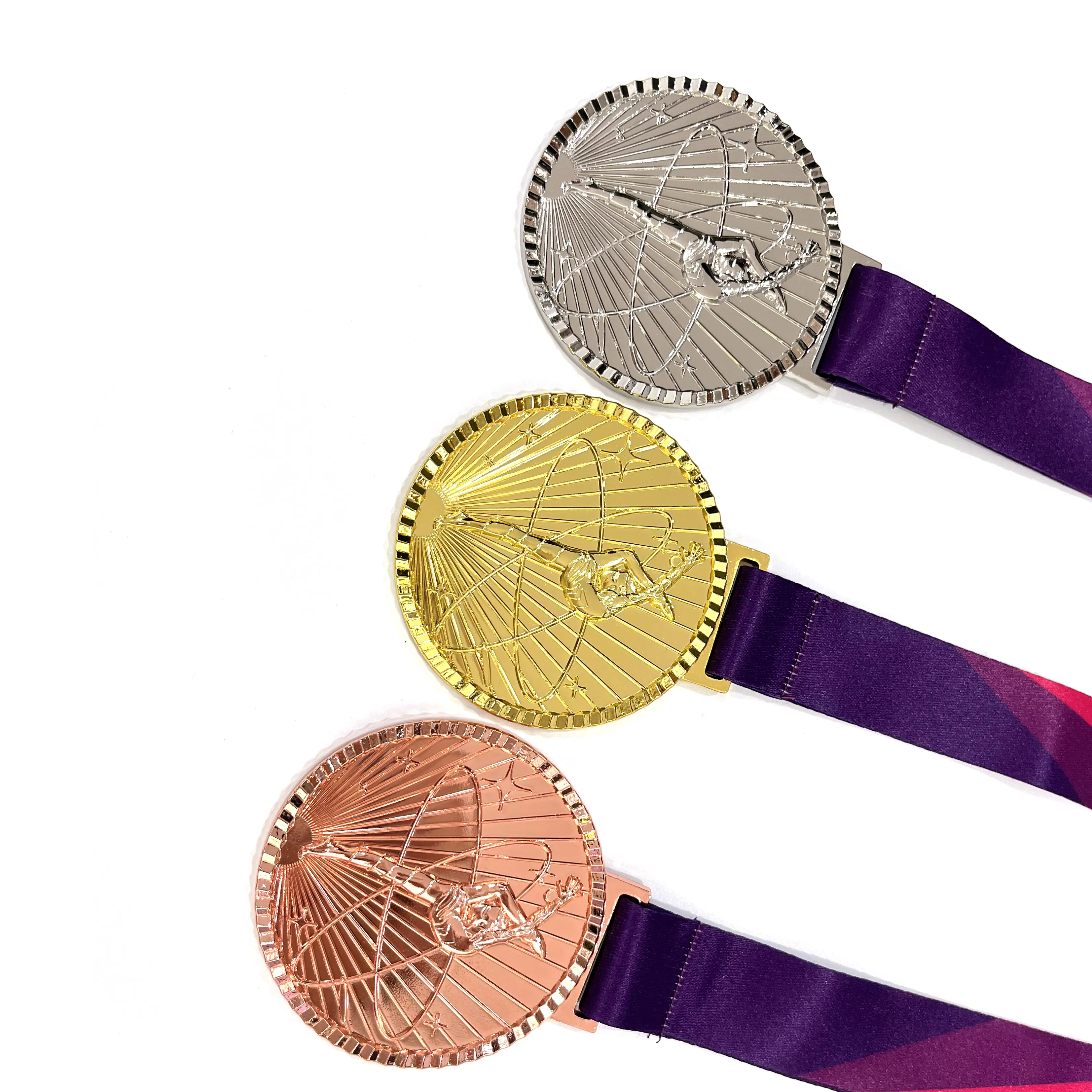 Özel 3D boş jimnastik ödül madalyaları altın rengi yuvarlak spor altın gümüş bronz madalya