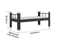 Lit simple en métal pour l'école, cadre noir en acier, lit double pour adultes avec armoire à chaussures