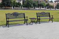 Ensemble de bancs de parc en aluminium moulé de qualité commerciale, trois bancs de jardin avec table, adaptés aux terrains de tennis en plein air