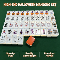Jeu de Mahjong Américain d'Halloween : Tuiles en Acrylique Orange Citrouille, Supports Fantôme et Joker, Jeu de Mahjong pour Fêtes Horribles, Vente en Gros