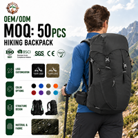 Sac à dos de randonnée sportif d'extérieur personnalisé avec logo, 50L, imperméable, pour femmes, avec plaque en aluminium