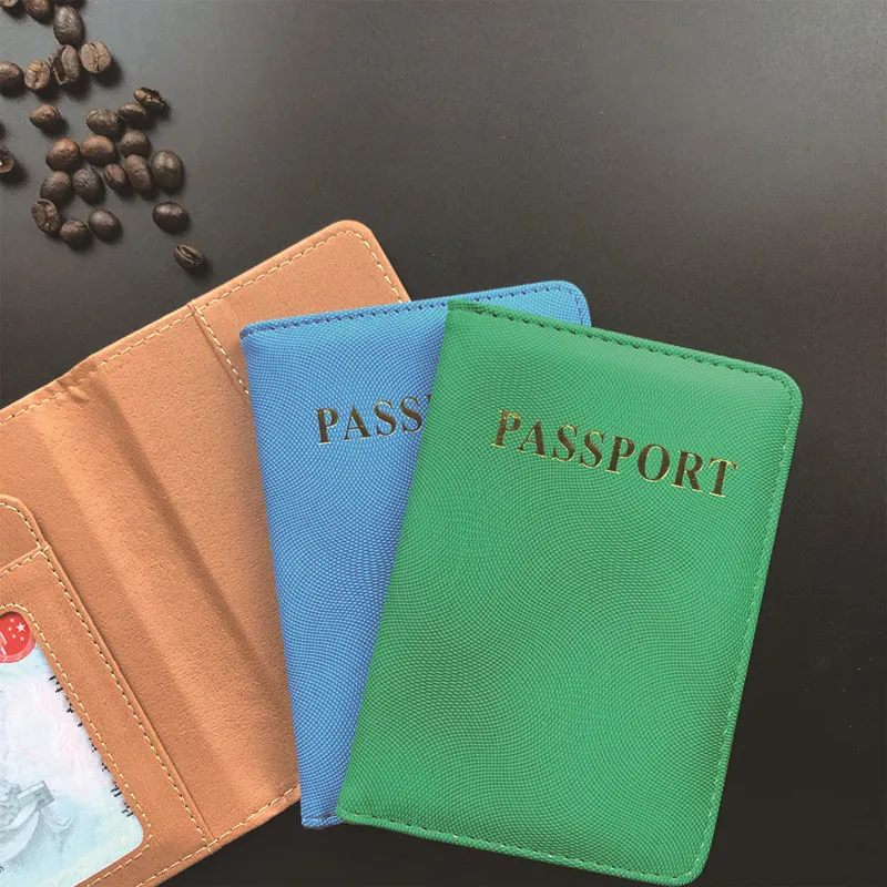 wholesale waterproof blue green colors gold stamping passport protective case wallet business card cover holder for traveling