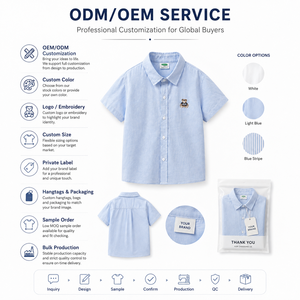 Chemise à manches courtes pour garçons 2026, en mélange de coton, col polo, broderie ours, style décontracté preppy, légère, boutonnée - Product Image 3