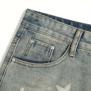 Short en jean imprimé étoile à cinq branches imprimé DTG personnalisé Jorts amples droits à jambe large blancs délavés pour hommes Taille d'été pour hommes - Product Image 3