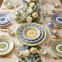 Lot de Plats Ronds en Céramique Peints à la Main à Motifs Floraux pour Mariage, Vaisselle en Porcelaine Style Campagne pour Salades, Fruits et Plats Maison