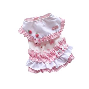 Vestido de princesa para cachorros, chaleco transpirable para perros pequeños, estilo primavera-verano, con estampado de fresas, estilo volante a cuadros rosa - Product Image 5