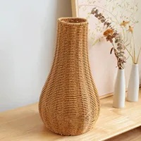 Vas Bunga dari Bambu dan Kayu, Vas Rumah Rotan, Pot Tanaman, Wadah Rangkaian Bunga untuk Dekorasi Meja Rumah