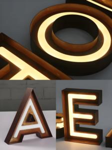 Custom 3d <span class=keywords><strong>Led</strong></span> Licht Metalen Bord Waterdicht Zakelijk Restaurant Schoonheidssalon Logo Roestige Letter Shell Ingebed <span class=keywords><strong>Neon</strong></span> Bord
