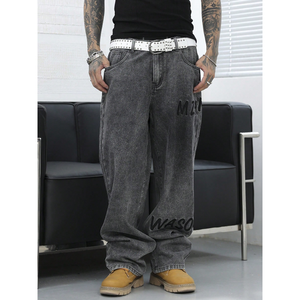 <span class=keywords><strong>Jeans</strong></span> in Denim <span class=keywords><strong>grigio</strong></span> scuro da <span class=keywords><strong>uomo</strong></span> all'ingrosso su misura con elegante ricamo con lettere - Product Image 5