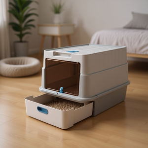 Lettiera per Gatti in Plastica Grigia con Cassetto, 65L, Rettangolare, Manuale, per Gatti - Product Image 2