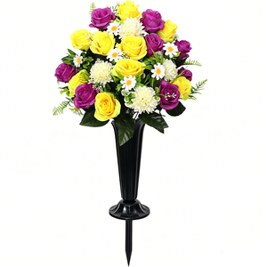ช่อดอกกุหลาบ<span class=keywords><strong>ป</strong></span>ระดิษฐ์รูปหัวใจ <span class=keywords><strong>สีชมพู</strong></span>ฟูเชีย ทำจากโฟม พร้อมใบเฟิร์นสีเขียว จัดวางเป็นช่อดอกไม้สำหรับตกแต่งบ้านและสุสาน - Product Image 2