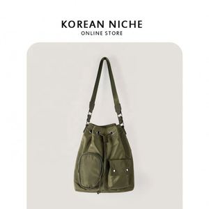 New Nylon Shoulder <b>Bag</b> External Pocket Cool Girls Nylon Tote Drawstring Design Bucket <b>Bags</b> for Women - Product Image 3