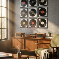 Tourne-disque vinyle moderne de style mid-century avec haut-parleurs stéréo indépendants, tourne-disque sans fil à 3 vitesses pour un son esthétique à domicile