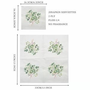 Serviettes <span class=keywords><strong>de</strong></span> <span class=keywords><strong>table</strong></span> personnalisées 33*33 imprimées en 2 plis, en pâte <span class=keywords><strong>de</strong></span> bois vierge, série verte fraîche, motifs d'arbres et <span class=keywords><strong>de</strong></span> fleurs, style sac, papier 4 plis - Product Image 2